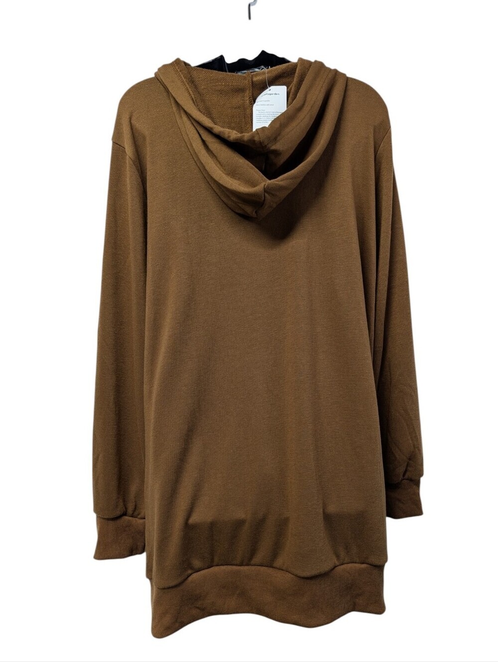 Pretty Garden Brown "Live" Script Hoodie L Long Pullover Sweatshirt Pocket NWT - Picture 2 of 8